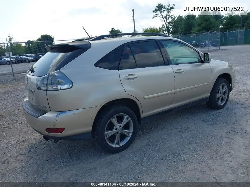 2006 Lexus Rx 400H VIN: JTJHW31U060017522 Lot: 40141134