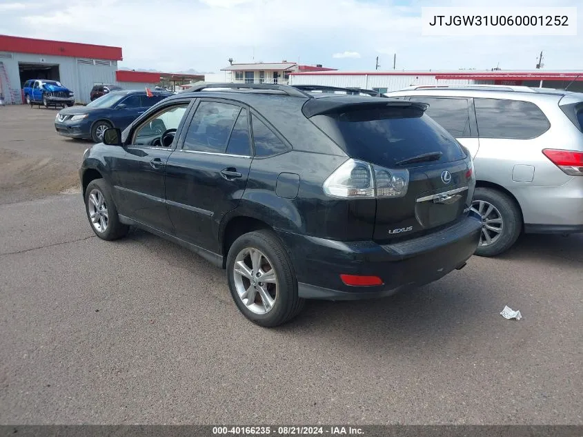 2006 Lexus Rx 400H VIN: JTJGW31U060001252 Lot: 40166235