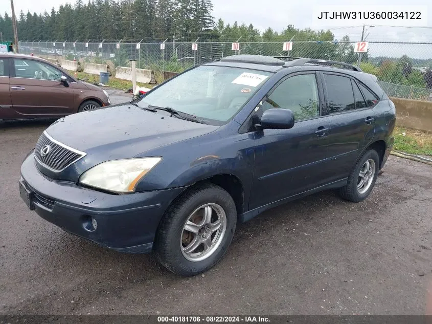 2006 Lexus Rx 400H VIN: JTJHW31U360034122 Lot: 40181706