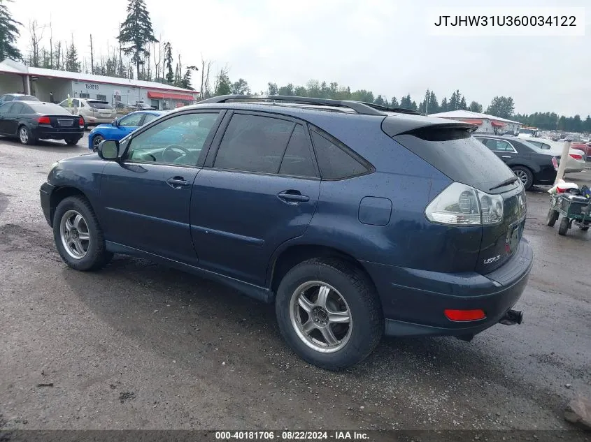 2006 Lexus Rx 400H VIN: JTJHW31U360034122 Lot: 40181706