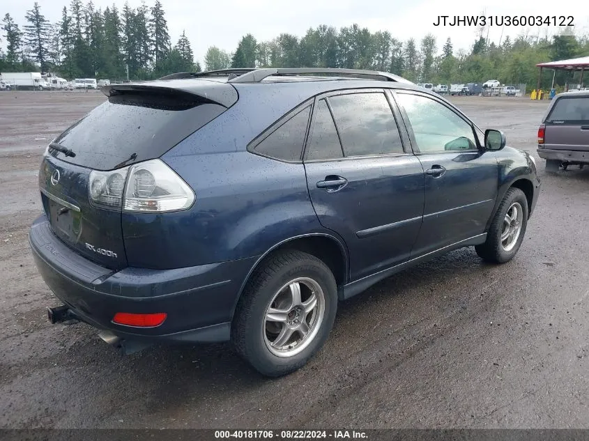 2006 Lexus Rx 400H VIN: JTJHW31U360034122 Lot: 40181706