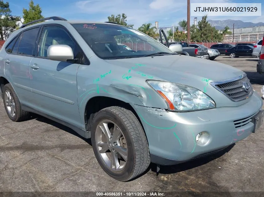 2006 Lexus Rx 400H VIN: JTJHW31U660021929 Lot: 40586351