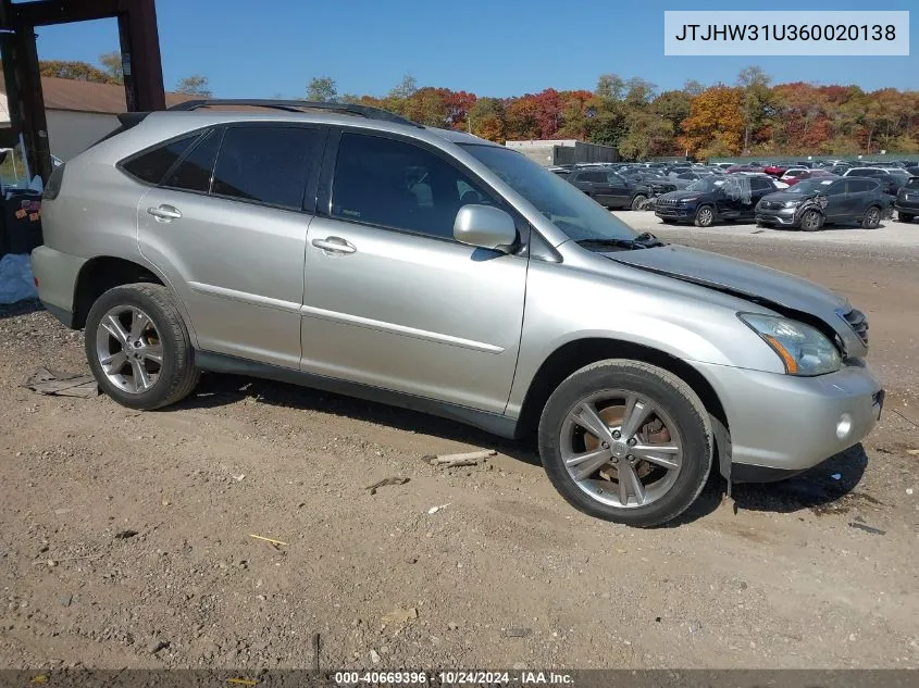 2006 Lexus Rx 400H VIN: JTJHW31U360020138 Lot: 40669396