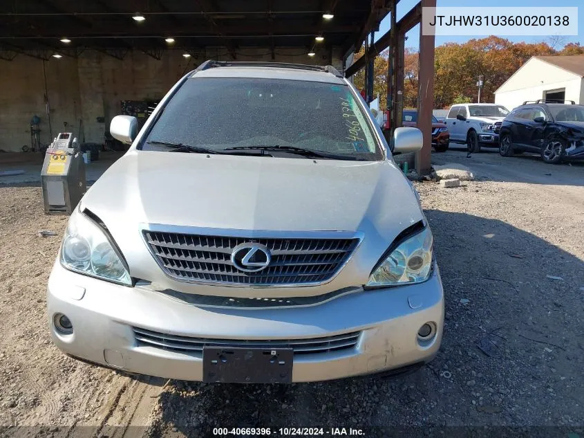 2006 Lexus Rx 400H VIN: JTJHW31U360020138 Lot: 40669396