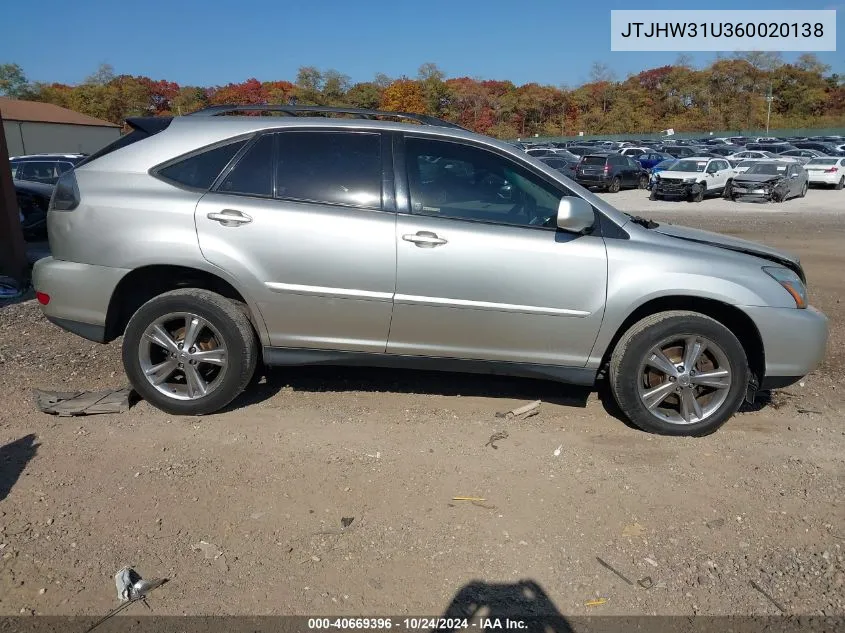 2006 Lexus Rx 400H VIN: JTJHW31U360020138 Lot: 40669396