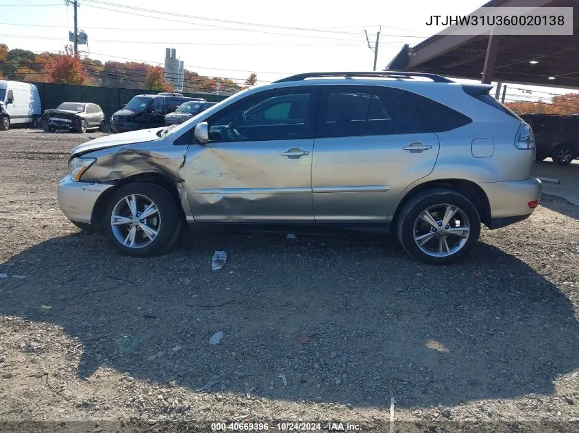 2006 Lexus Rx 400H VIN: JTJHW31U360020138 Lot: 40669396