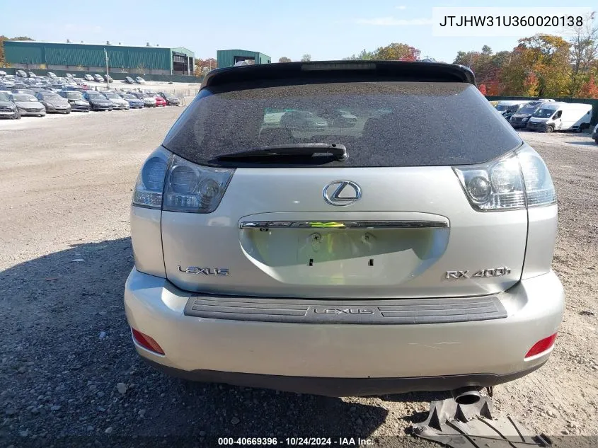 2006 Lexus Rx 400H VIN: JTJHW31U360020138 Lot: 40669396