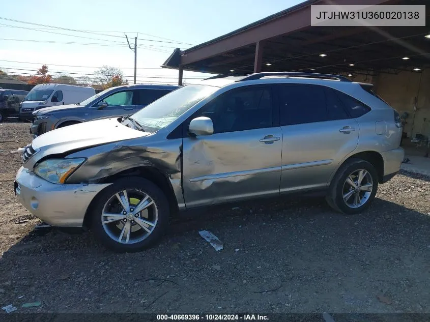 2006 Lexus Rx 400H VIN: JTJHW31U360020138 Lot: 40669396