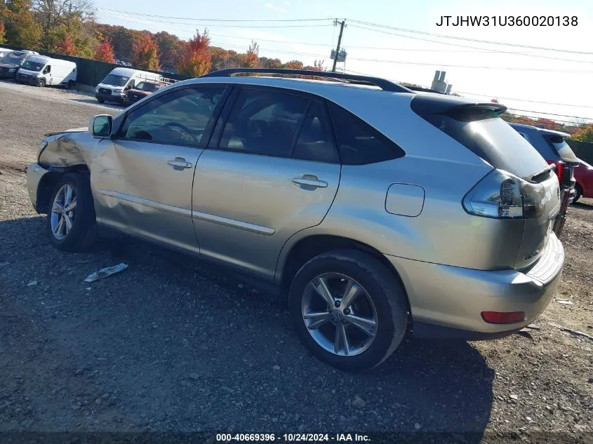 2006 Lexus Rx 400H VIN: JTJHW31U360020138 Lot: 40669396