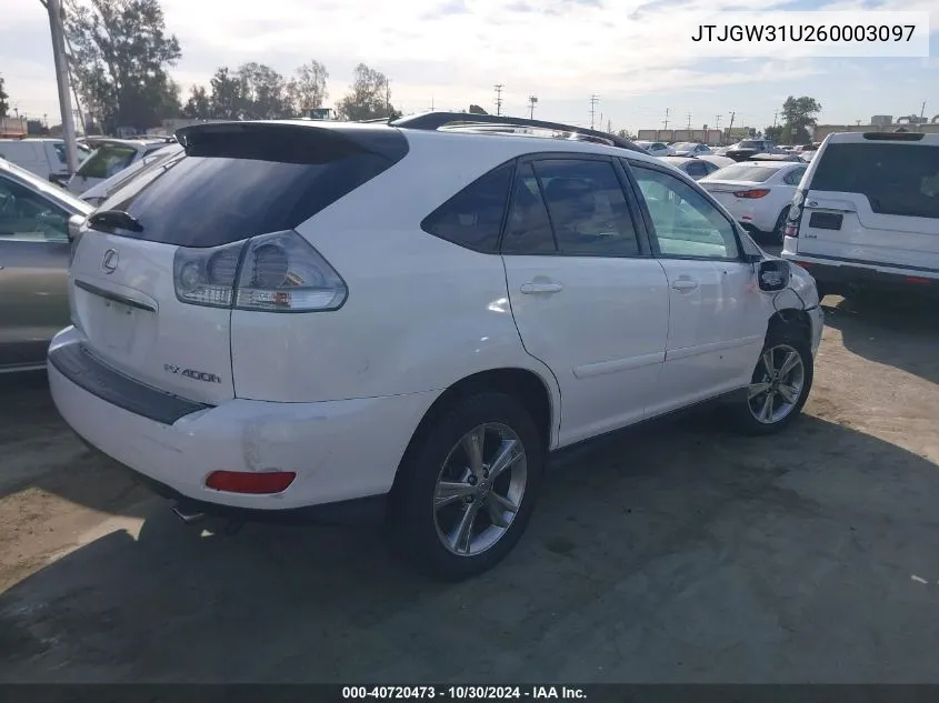 2006 Lexus Rx 400 VIN: JTJGW31U260003097 Lot: 40720473