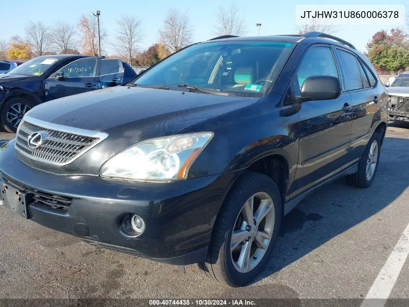 2006 Lexus Rx 400H VIN: JTJHW31U860006378 Lot: 40744435