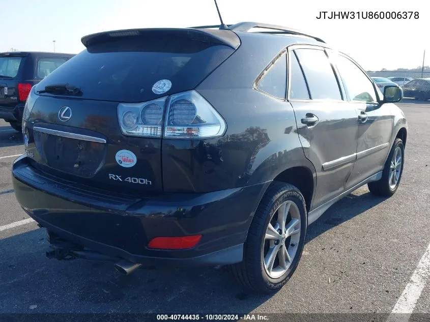 2006 Lexus Rx 400H VIN: JTJHW31U860006378 Lot: 40744435