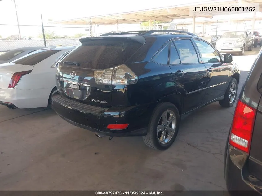 2006 Lexus Rx 400H VIN: JTJGW31U060001252 Lot: 40797475