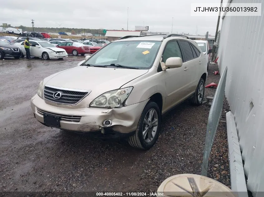 2006 Lexus Rx 400H VIN: JTJHW31U360013982 Lot: 40805402