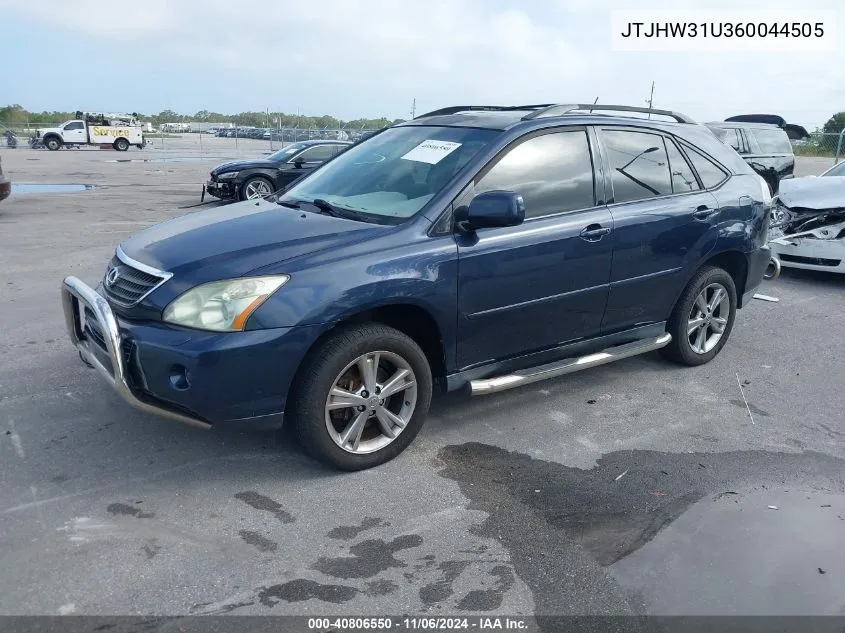 2006 Lexus Rx 400H VIN: JTJHW31U360044505 Lot: 40806550