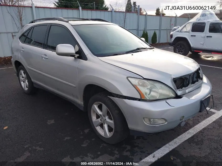 2006 Lexus Rx 330 VIN: JTJGA31U660062149 Lot: 40826082