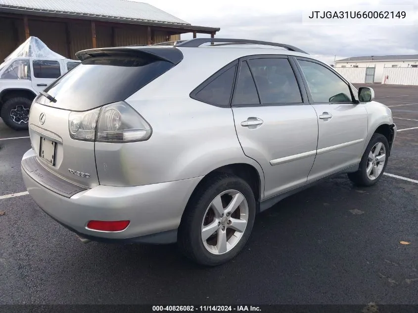 2006 Lexus Rx 330 VIN: JTJGA31U660062149 Lot: 40826082