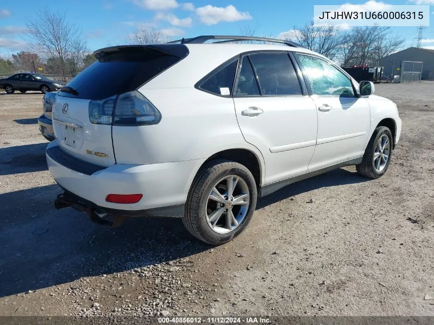 2006 Lexus Rx 400H VIN: JTJHW31U660006315 Lot: 40856012