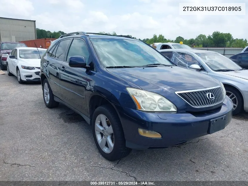 2007 Lexus Rx 350 VIN: 2T2GK31U37C018905 Lot: 39512731