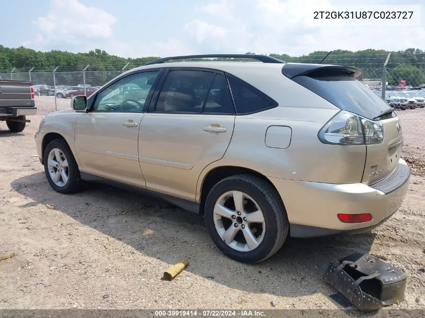 2007 Lexus Rx 350 VIN: 2T2GK31U87C023727 Lot: 39919414