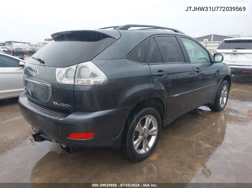 2007 Lexus Rx 400H VIN: JTJHW31U772039569 Lot: 39928950