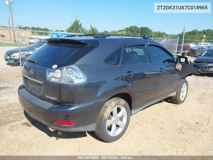 2007 Lexus Rx 350 VIN: 2T2GK31UX7C018965 Lot: 40076655