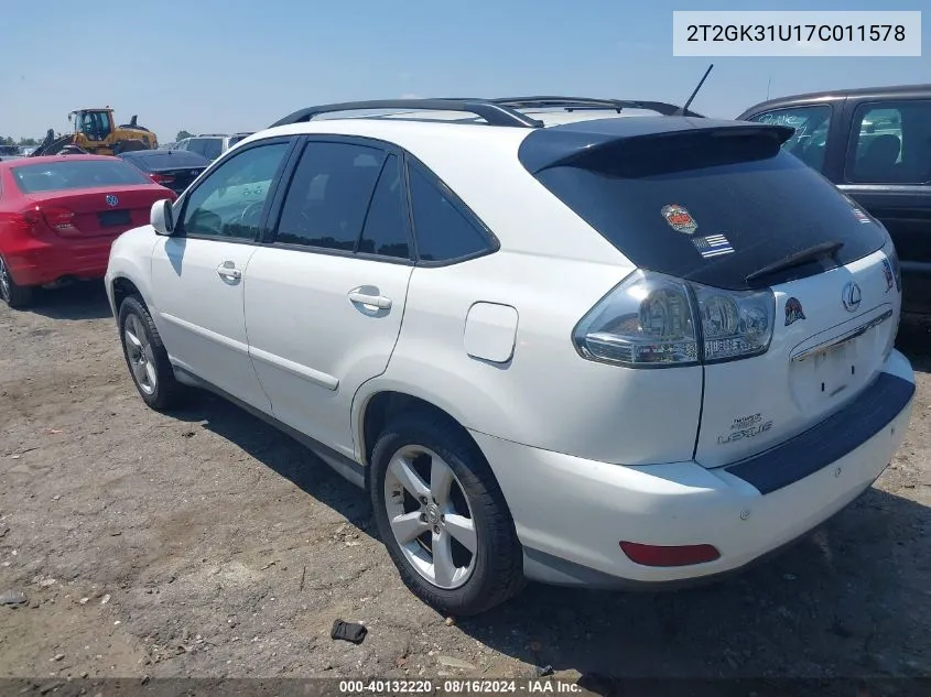 2007 Lexus Rx 350 VIN: 2T2GK31U17C011578 Lot: 40132220