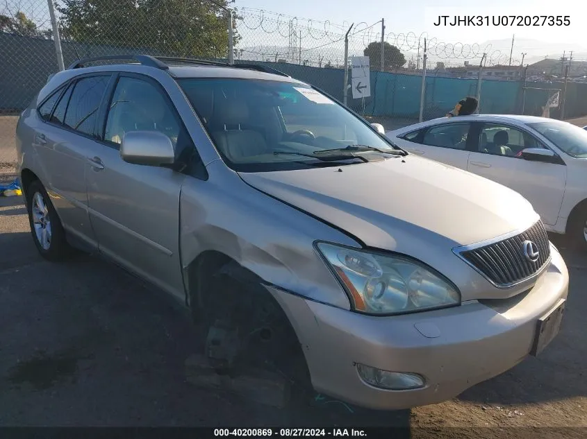 2007 Lexus Rx 350 VIN: JTJHK31U072027355 Lot: 40200869