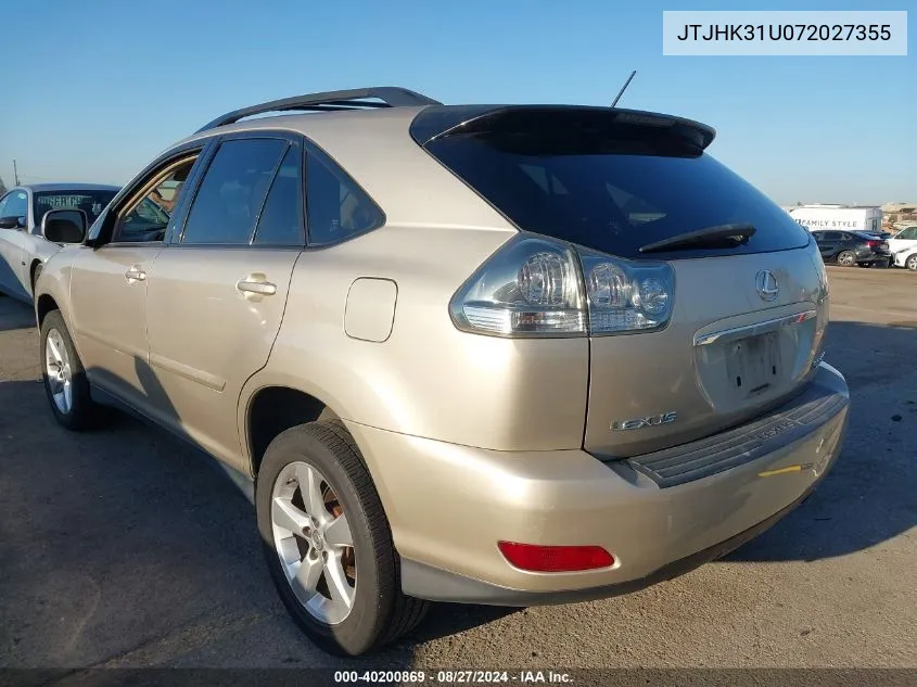 2007 Lexus Rx 350 VIN: JTJHK31U072027355 Lot: 40200869