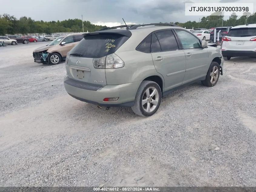 2007 Lexus Rx 350 VIN: JTJGK31U970003398 Lot: 40216012