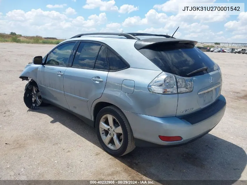 2007 Lexus Rx 350 VIN: JTJGK31U270001542 Lot: 40232905