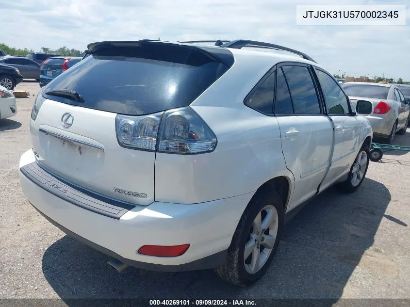 2007 Lexus Rx 350 VIN: JTJGK31U570002345 Lot: 40269101