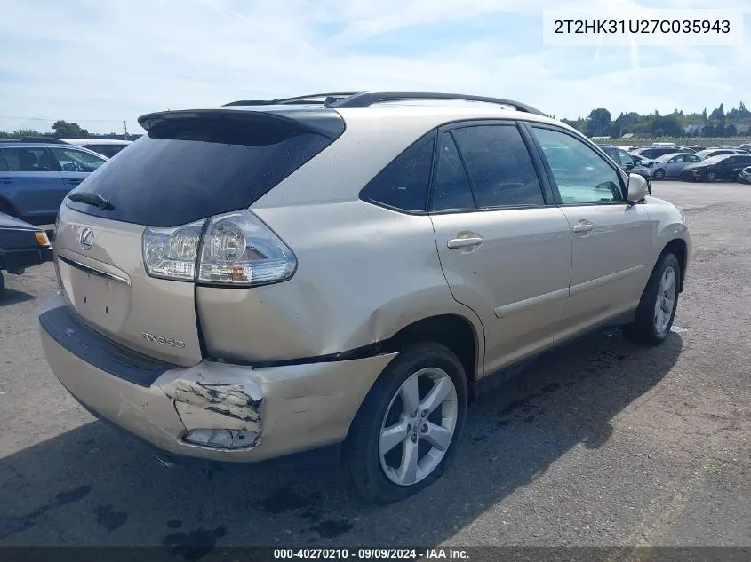 2007 Lexus Rx 350 VIN: 2T2HK31U27C035943 Lot: 40270210