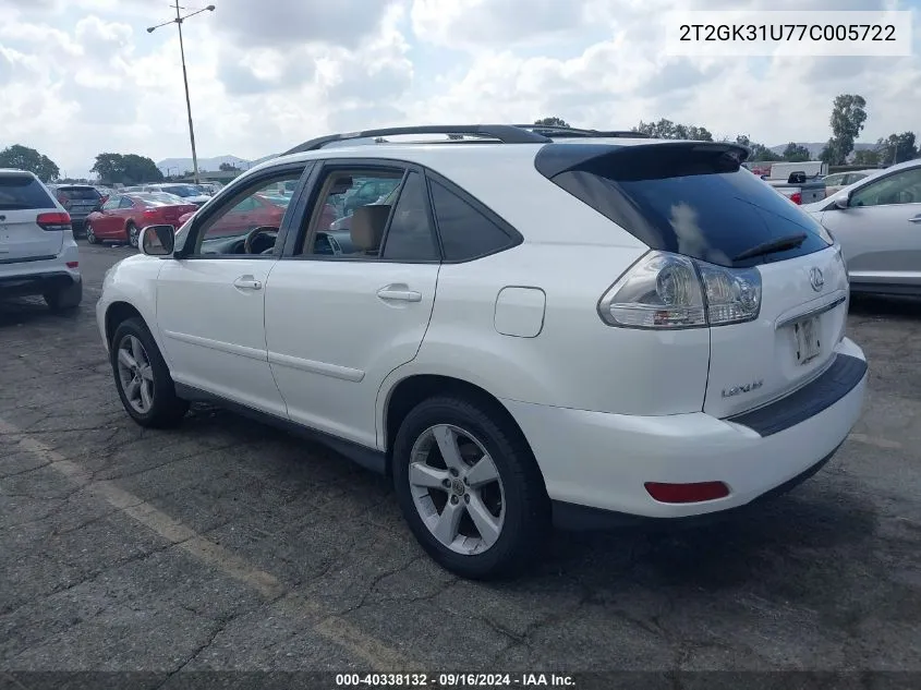 2007 Lexus Rx 350 VIN: 2T2GK31U77C005722 Lot: 40338132