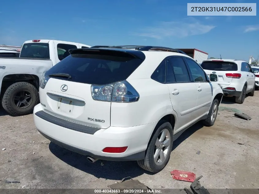 2007 Lexus Rx 350 VIN: 2T2GK31U47C002566 Lot: 40343663