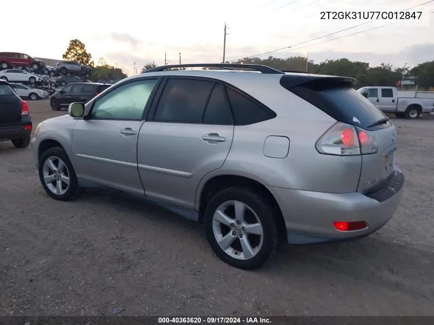 2007 Lexus Rx 350 VIN: 2T2GK31U77C012847 Lot: 40363620