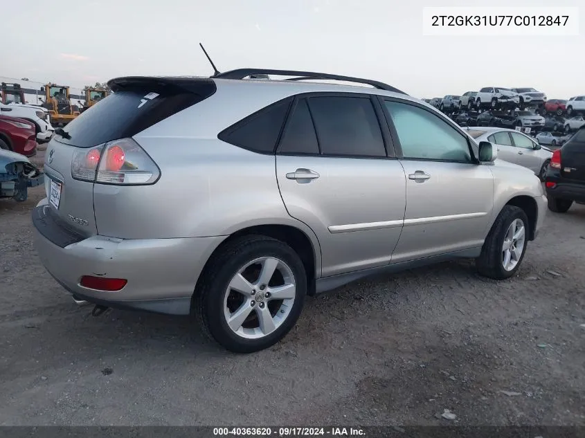 2007 Lexus Rx 350 VIN: 2T2GK31U77C012847 Lot: 40363620