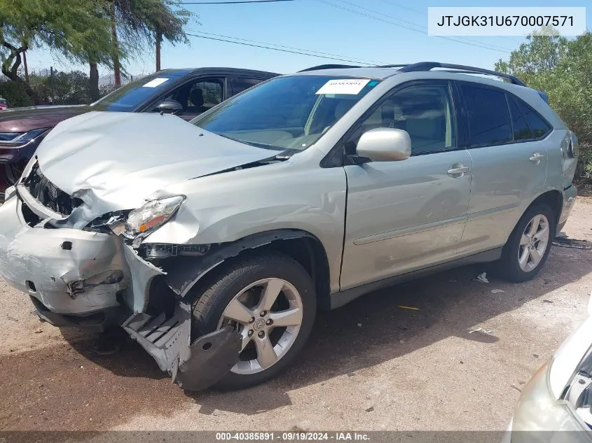 2007 Lexus Rx 350 VIN: JTJGK31U670007571 Lot: 40385891