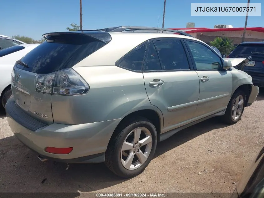 2007 Lexus Rx 350 VIN: JTJGK31U670007571 Lot: 40385891