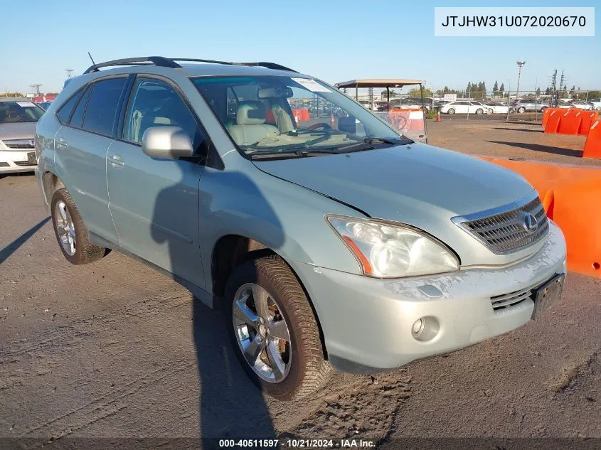 2007 Lexus Rx 400H VIN: JTJHW31U072020670 Lot: 40511597