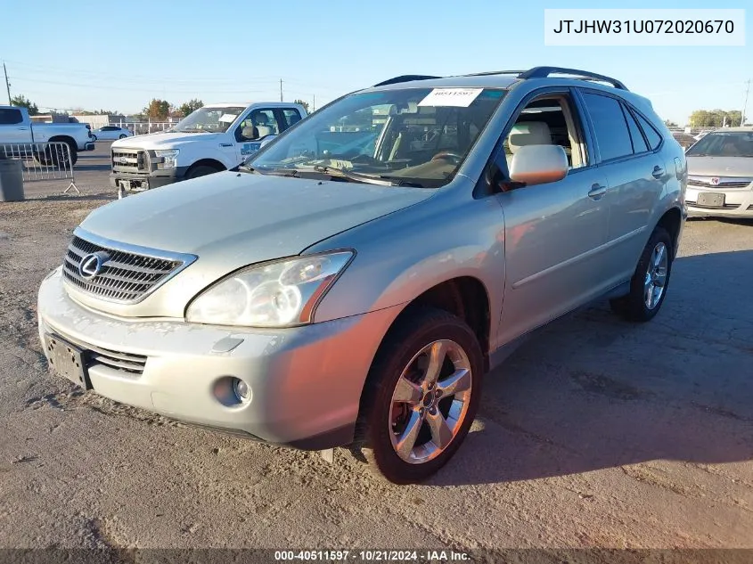 2007 Lexus Rx 400H VIN: JTJHW31U072020670 Lot: 40511597