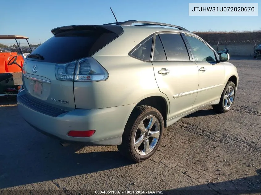 2007 Lexus Rx 400H VIN: JTJHW31U072020670 Lot: 40511597