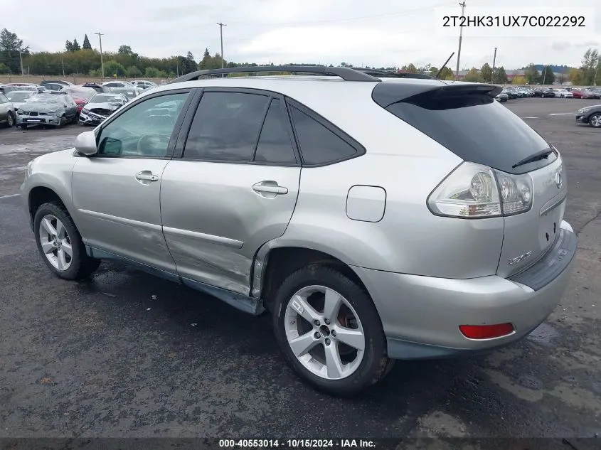 2007 Lexus Rx 350 VIN: 2T2HK31UX7C022292 Lot: 40553014