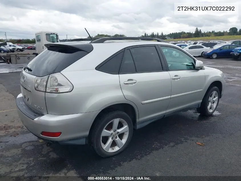 2007 Lexus Rx 350 VIN: 2T2HK31UX7C022292 Lot: 40553014