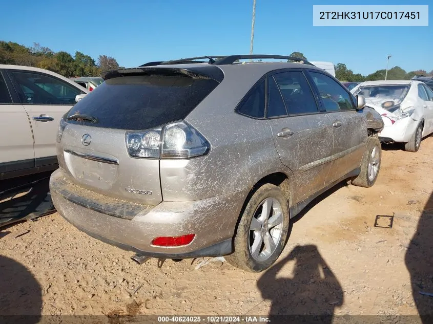 2007 Lexus Rx 350 VIN: 2T2HK31U17C017451 Lot: 40624025