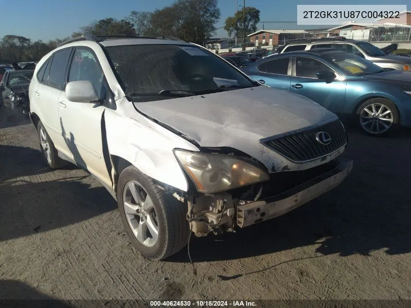 2007 Lexus Rx 350 Base (A5) VIN: 2T2GK31U87C004322 Lot: 40624530