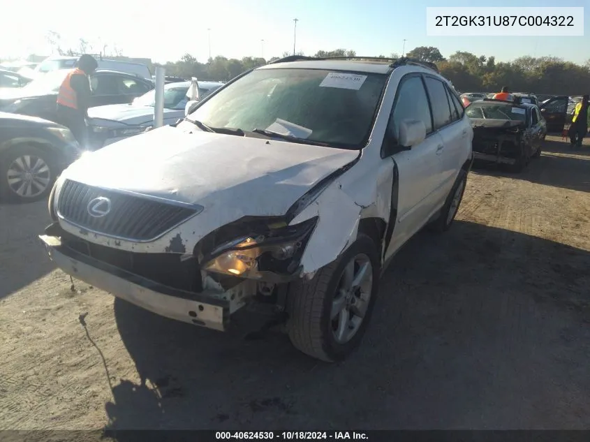 2007 Lexus Rx 350 Base (A5) VIN: 2T2GK31U87C004322 Lot: 40624530