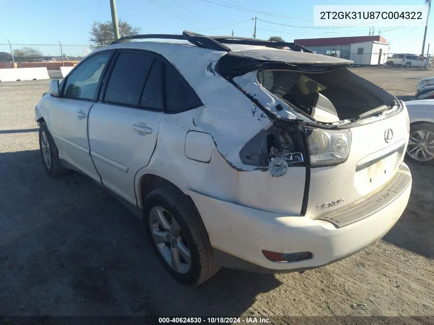 2007 Lexus Rx 350 Base (A5) VIN: 2T2GK31U87C004322 Lot: 40624530