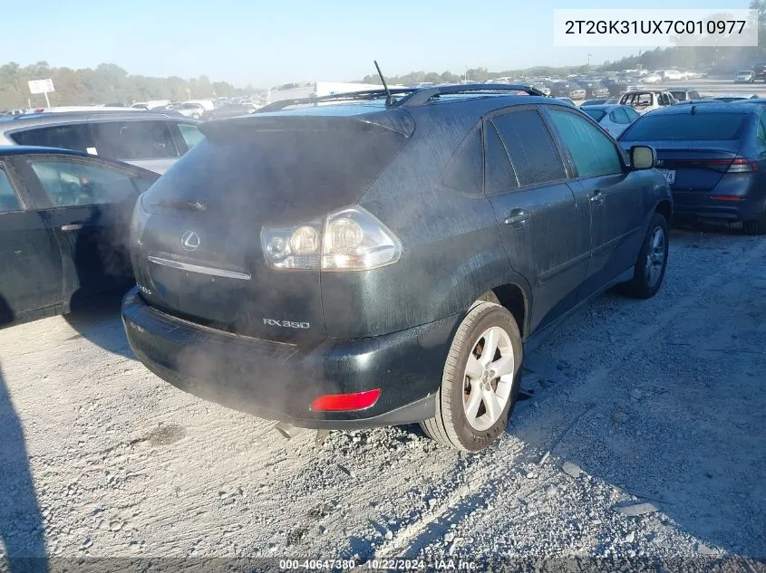 2007 Lexus Rx 350 Base (A5) VIN: 2T2GK31UX7C010977 Lot: 40647380