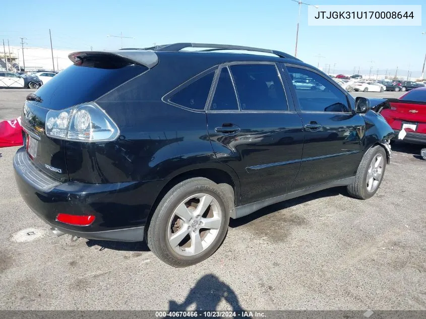 2007 Lexus Rx 350 Base (A5) VIN: JTJGK31U170008644 Lot: 40670466